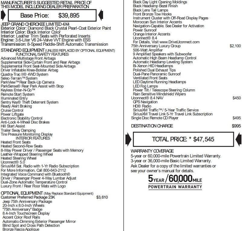 2017 Jeep Grand Cherokee Limited 75th Anniversary Edition