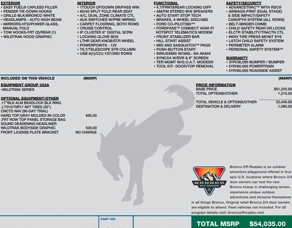 2022 Ford Bronco Wildtrak 4 Door Advanced 4x4