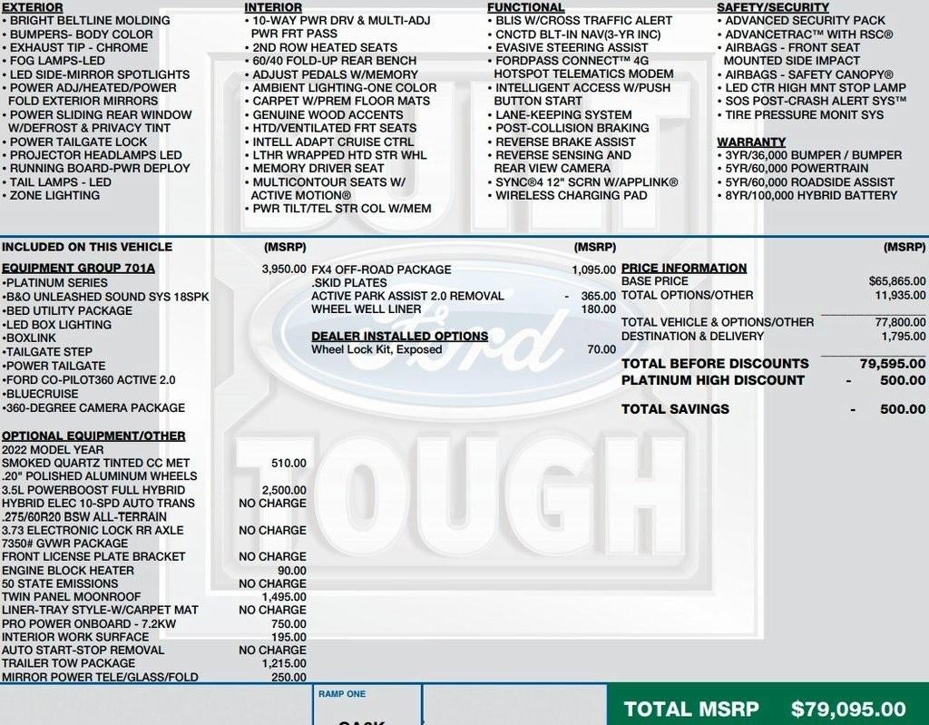 2022 Ford F-150 Platinum 4WD SuperCrew 5.5' Box